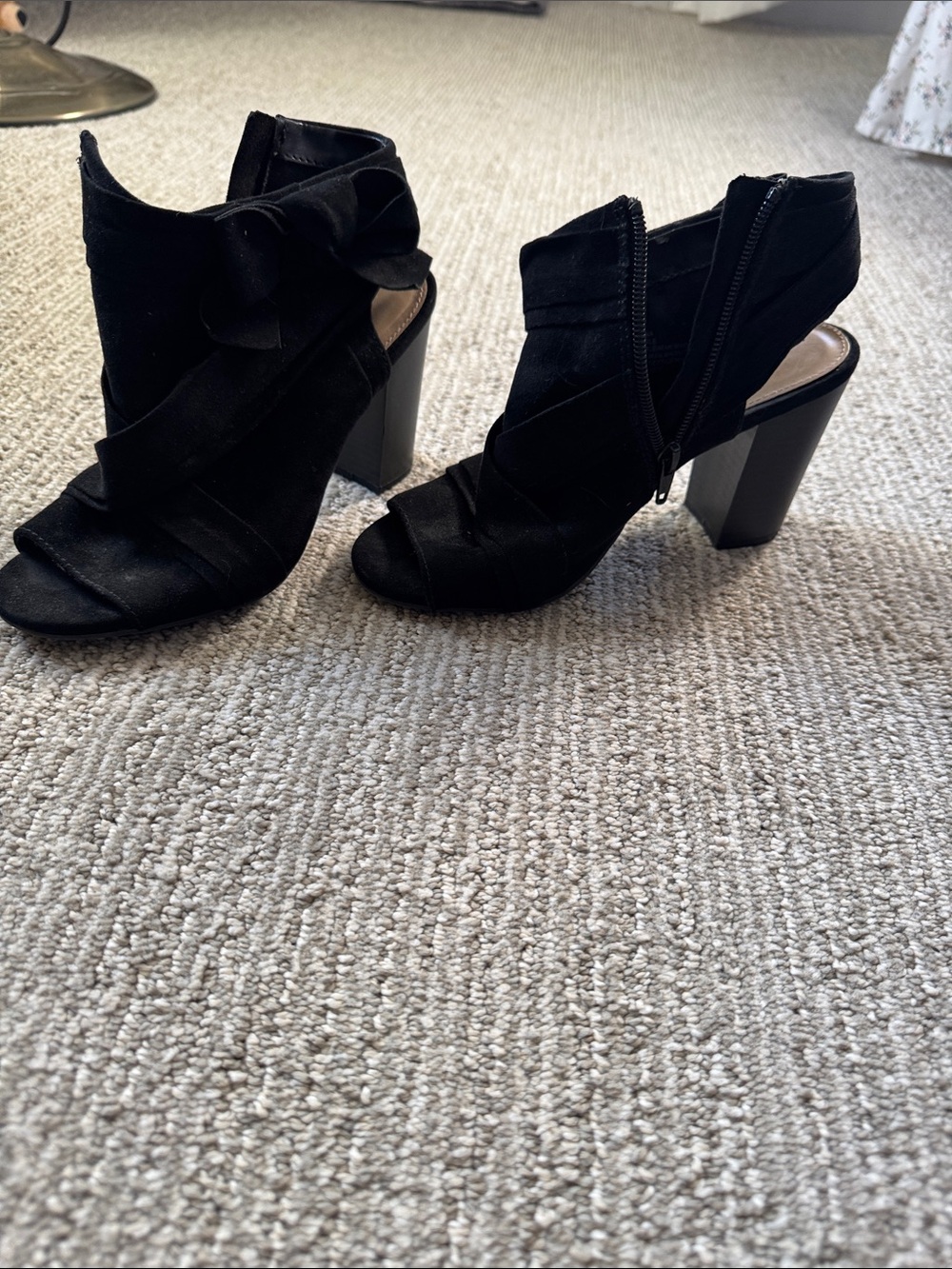 LC Conrad Black Open-Toe Block Heel Booties